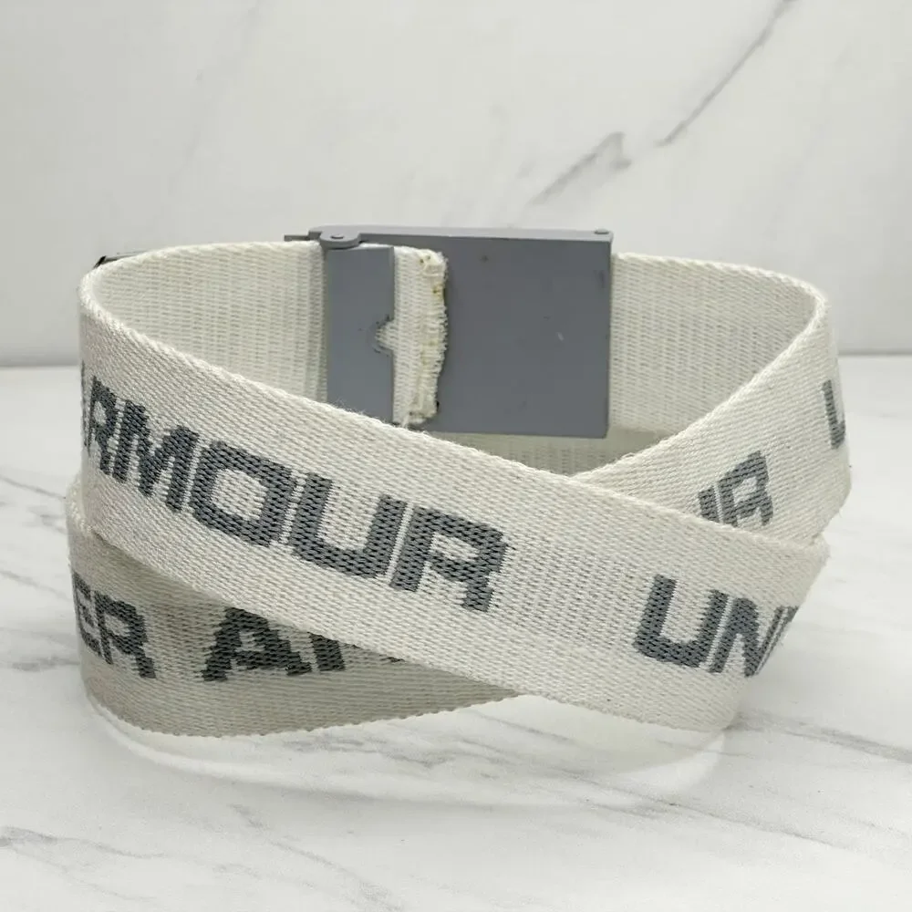 Mens Under Armour White Silver Spell Out Web Belt Small ✨